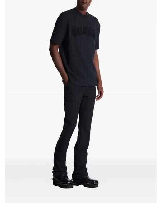 Balmain Black T Shirt With Pb Monogram