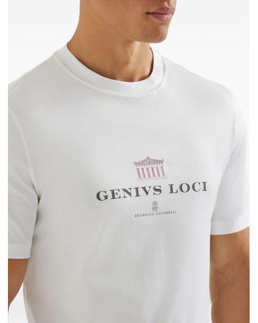 Brunello Cucinelli White Logo Cotton T-Shirt for men