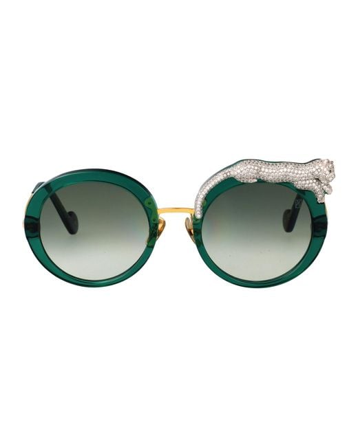 Anna Karin Karlsson Green Round Sunglasses Rose Et La Roue Crystal Emerald