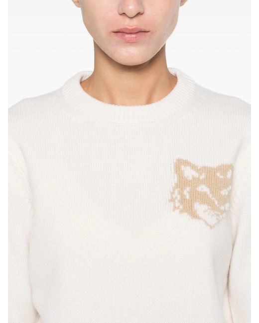 Maison Kitsuné White Fox Head Intarsia Merino Jumper