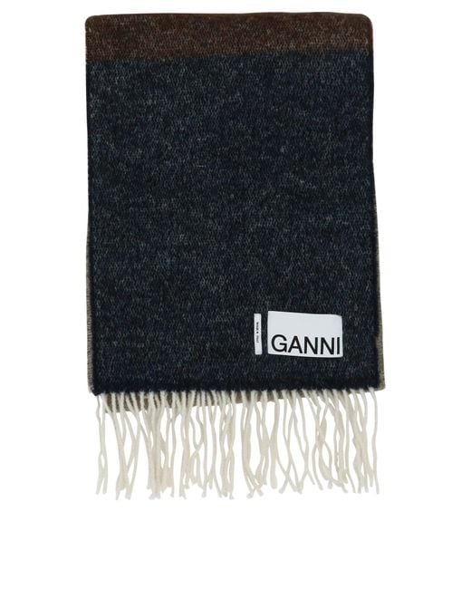 Sciarpa con frange a strisce di Ganni in Black