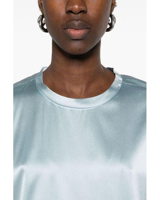 Pinko Blue Silk Blend Top With Cap Sleeves