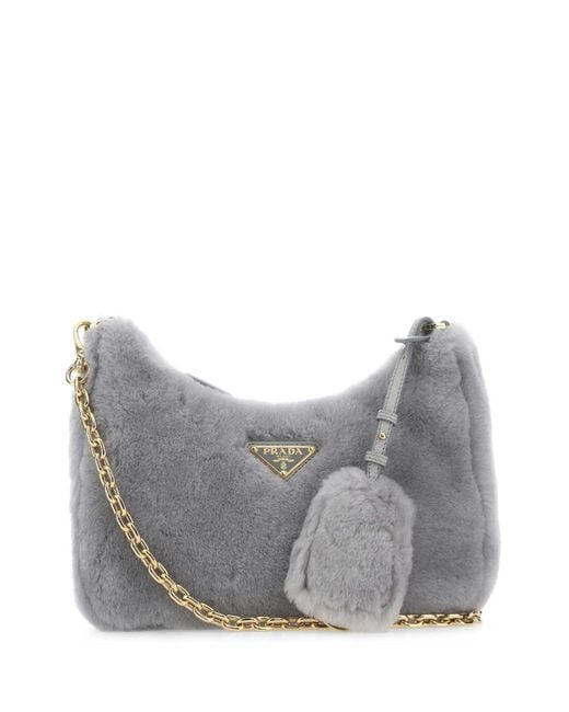 Prada Gray Light Shearling Shoulder Bag for men