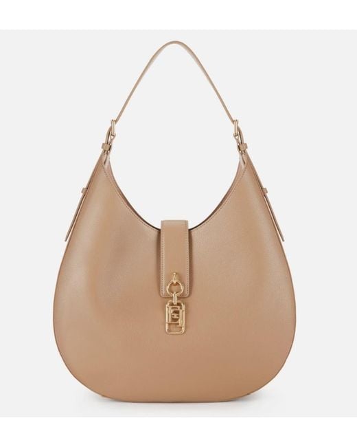 Elisabetta Franchi Natural Round Hobo With Charm