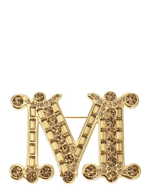 Max Mara Metallic Bath2 Monogramm Brosche mit Kristallen