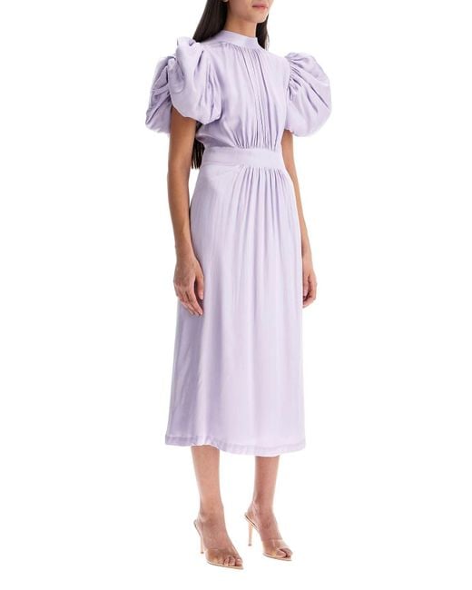 ROTATE BIRGER CHRISTENSEN Purple Midi Satin -Kleid mit Puffärmel drehen