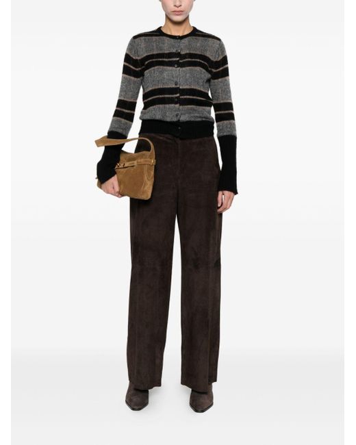 Via Masini 80 Black Leather Wide-Leg Trousers