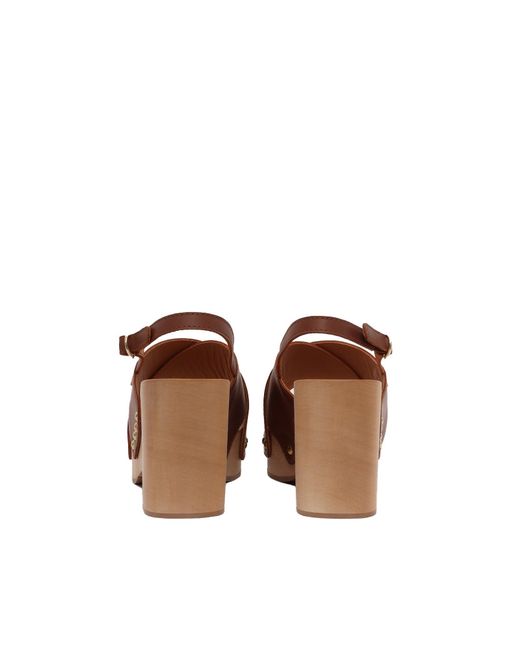 Via Roma 15 Brown Leather Sandal With A Heel