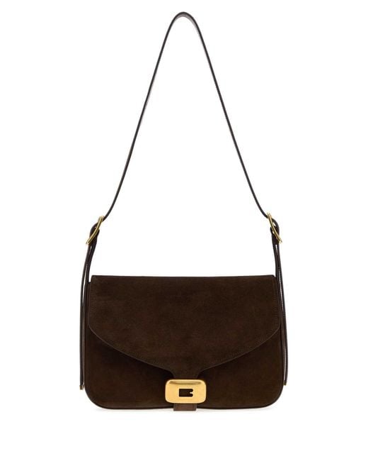 Balenciaga Black Dark Suede Medium Clicca Shoulder Bag