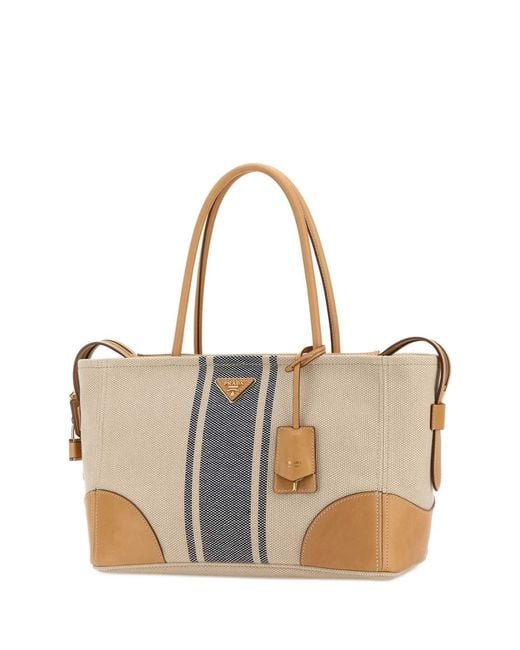 Prada Multicolor Sand Canvas Large Shopping Bag