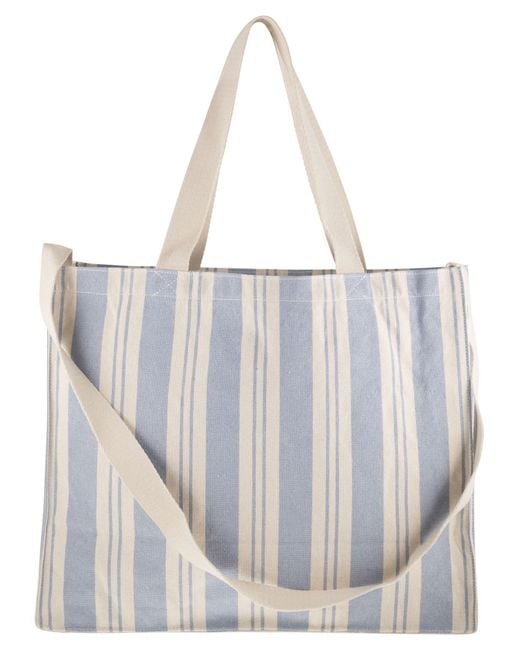 Mc2 Saint Barth White Striped Canvas Tote Bag With Embroidered Logo