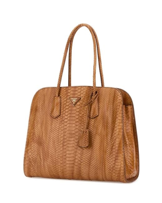 Prada Brown Orange Leather Shopping Bag