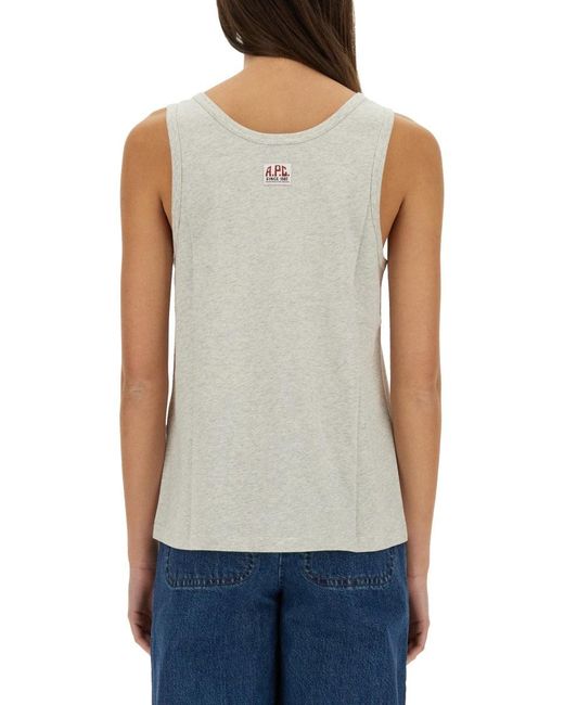 A.P.C. Blue Solid Scoop Neck Top