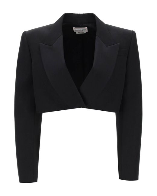 Alexander McQueen Black Cropped Tuxedo Jacke