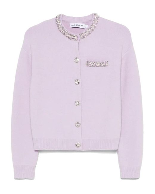 Cardigan À Ornements En Cristal Self-Portrait en coloris Pink
