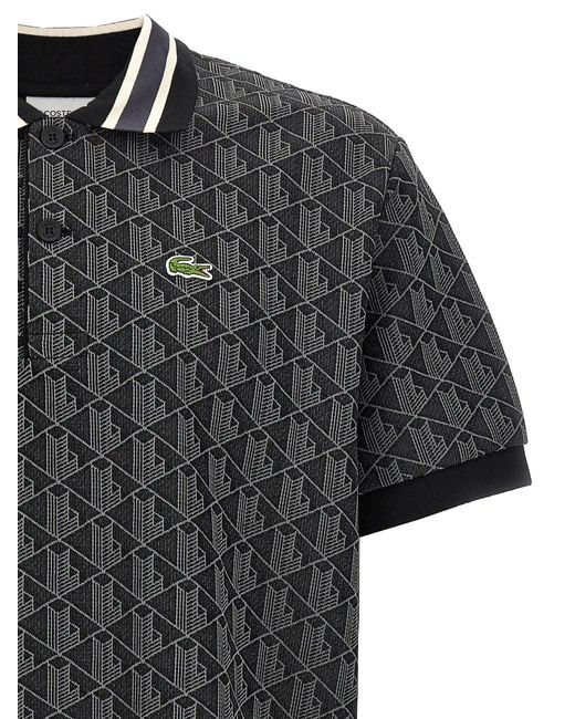 Lacoste Jacquard Monogram Polo Shirt in het Black voor heren