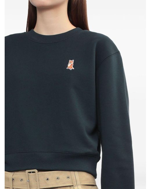 Maison Kitsuné Sweater Met Geborduurde Vos in het Blue
