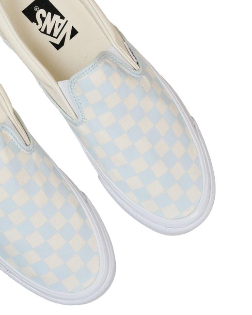 Vans White Sneakers Classic Slip On Checkboard Celeste