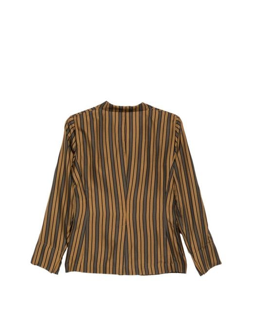 Alberto Biani Brown Striped Silk Blazer Jacket