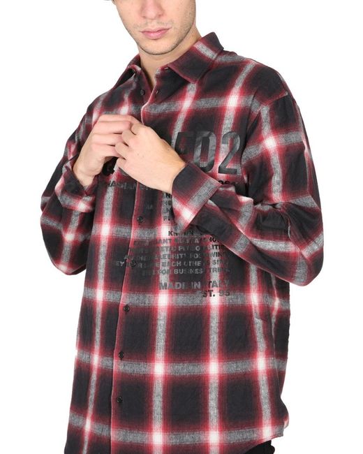 DSquared² Red Drop Shoulder Flannel Shirt for men