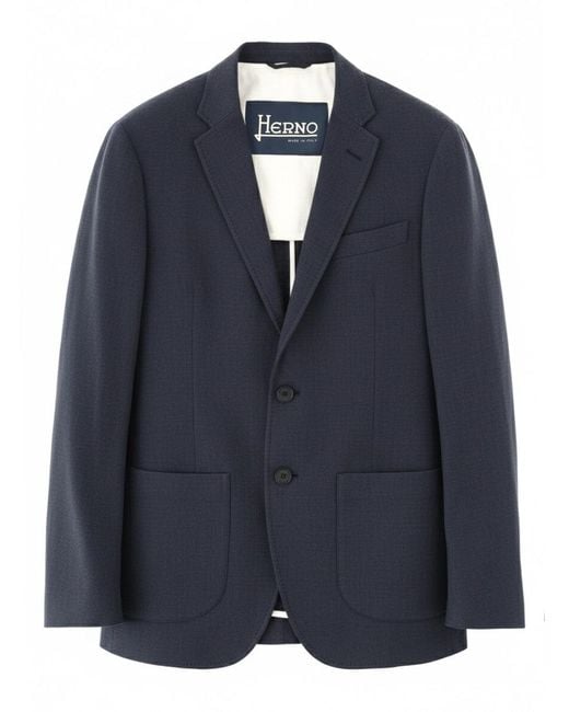 Herno Blue Single-Breasted Linen Jacket for men