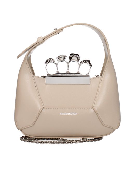 Alexander McQueen Metallic Handtaschen Frauen Leder beige/Tortora