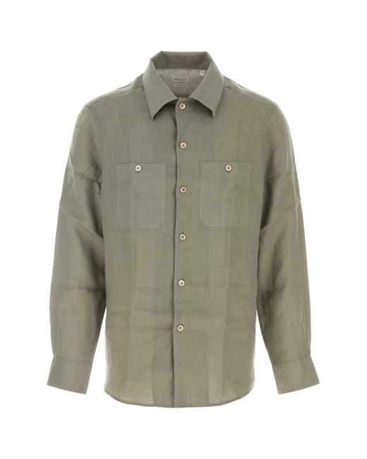 Brunello Cucinelli Green Solid Shirt for men