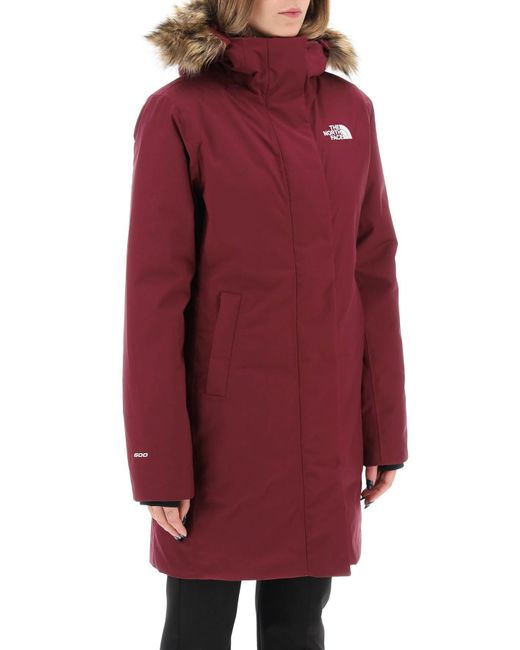 The North Face Red Arctic Parka With Eco-Fur Trimmed Hood