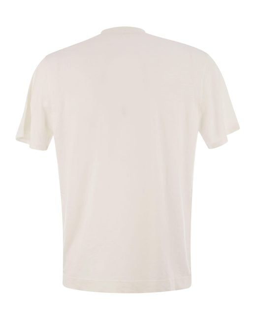 Fedeli White Stretch Linen Short-Sleeved T-Shirt for men