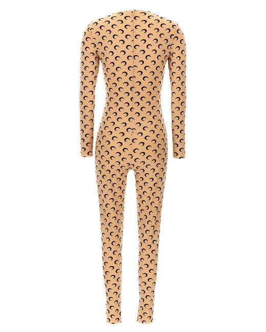 MARINE SERRE Natural 'Moon Printed' Catsuit