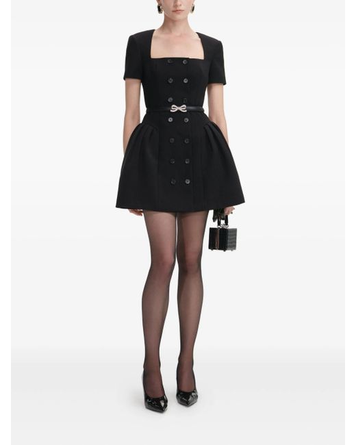 Self-Portrait Black Crepe Short Sleeve Mini Dress