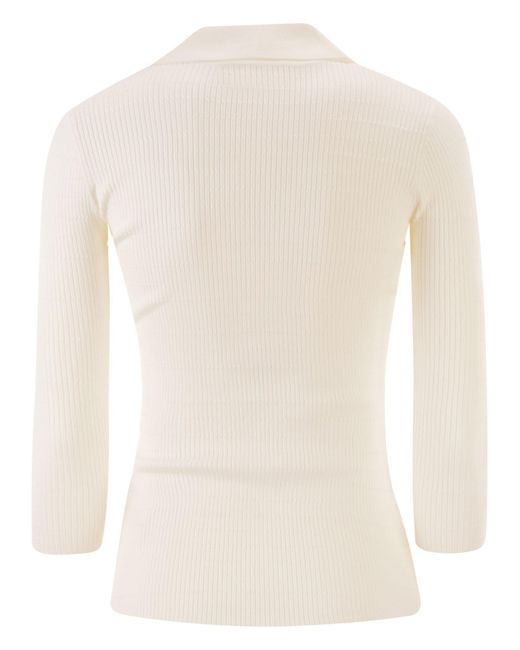 Elisabetta Franchi Natural Micro Cable Knit Polo Shirt