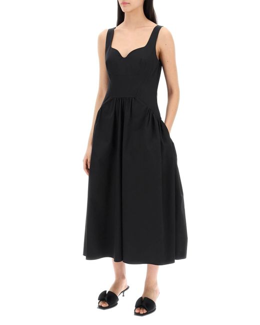 Midi Poplin Dress in di Alexander McQueen in Black