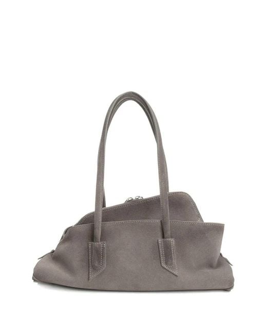 The Attico Gray La Passeggiata Small Suede Shoulder Bag