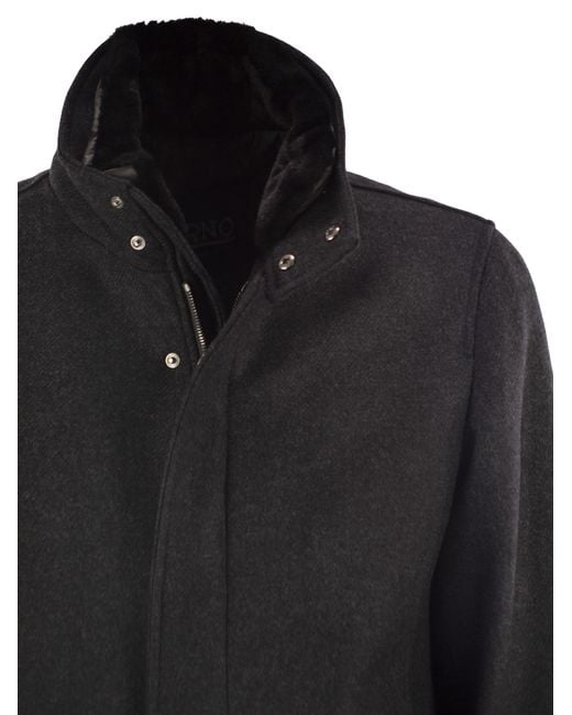 Herno Gray Wool Coat With Detachable Collar for men