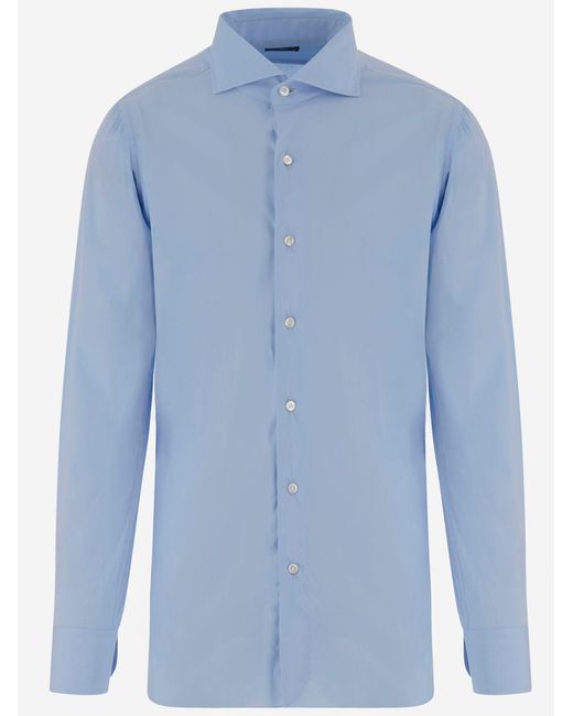 Finamore 1925 Blue Stretch Cotton Blend Shirt for men
