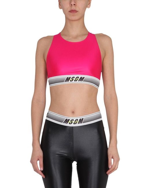 MSGM Pink Logo Round Neck Top