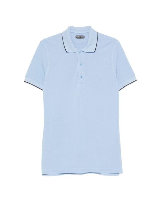 Tom Ford Blue Piquet Cotton Polo Shirt