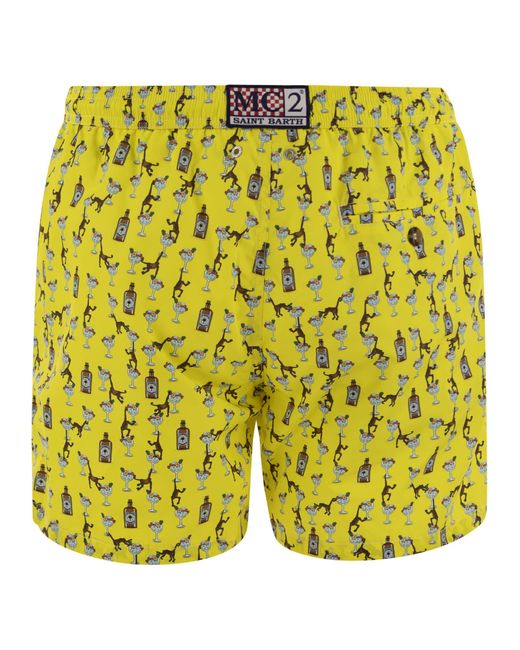 Mc2 Saint Barth Yellow Lightweight Fabric Swim Boxer Shorts With Print