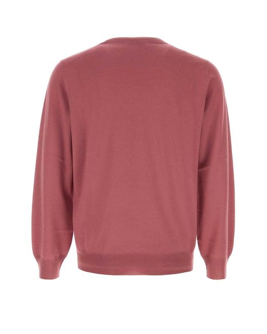 Brunello Cucinelli Red Solid Relaxed Sweaters for men