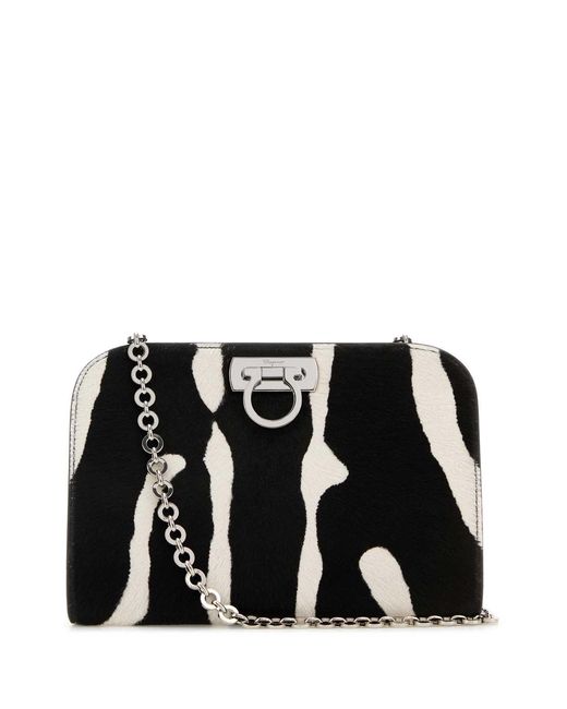 Ferragamo Black Salvatore Printed Calf Hair Clutch