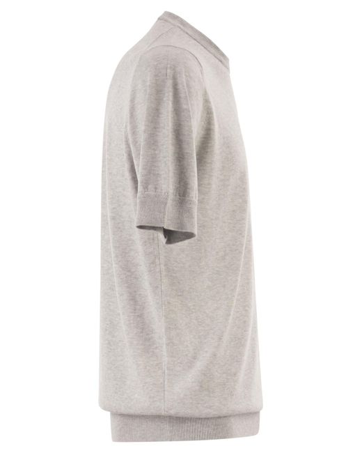 PT Torino Gray Cotton Knit T Shirt With Ribbed Finishes