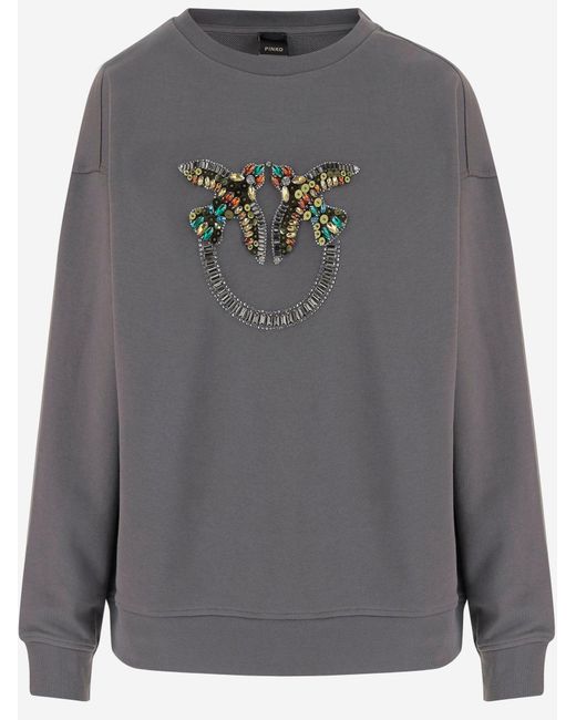 Pinko Gray Cotton Sweatshirt With Logo