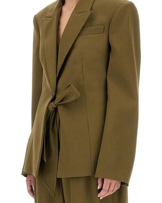 The Attico Green Tailored Gabardine Jacket With Unique Tie Detail