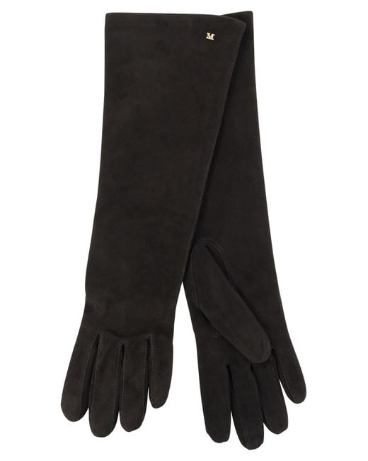 Max Mara Black Afideesuede Long Suede Nappa Gloves