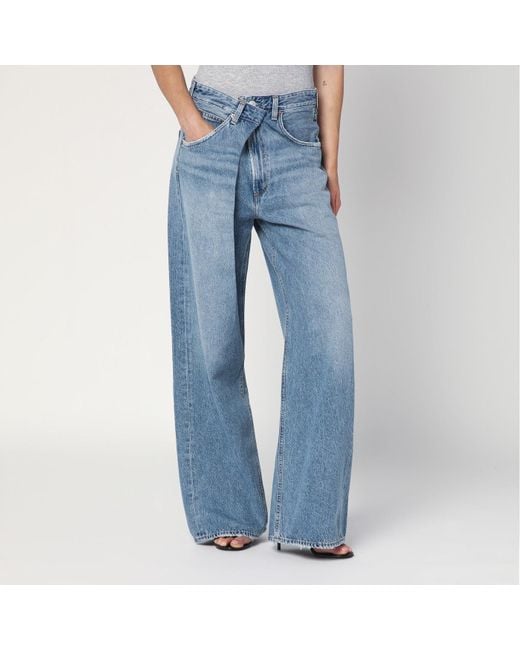 Agolde Blue Wide Vana Fold Jeans With Washed Effect