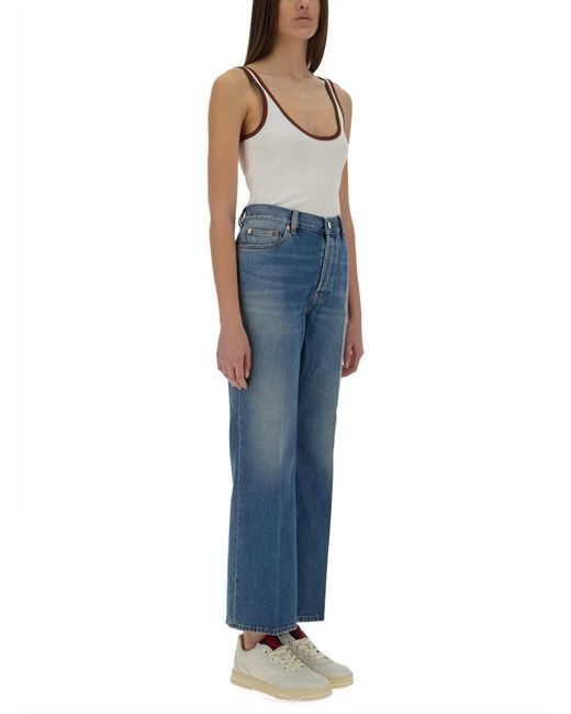 Gucci Blue Denim Pants With Logo Label