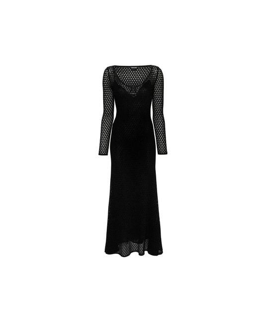 Tom Ford Black Lurex Crochet Maxi Dress