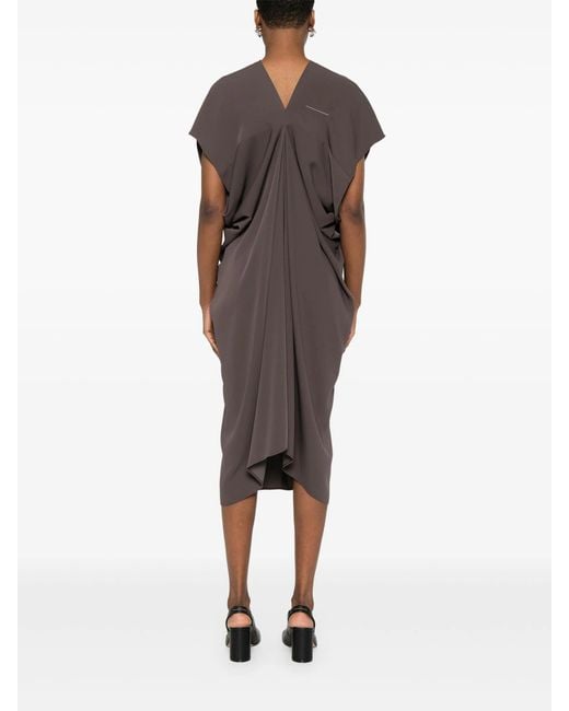 MM6 by Maison Margiela Gray Draped Midi Dress With V-Neckline