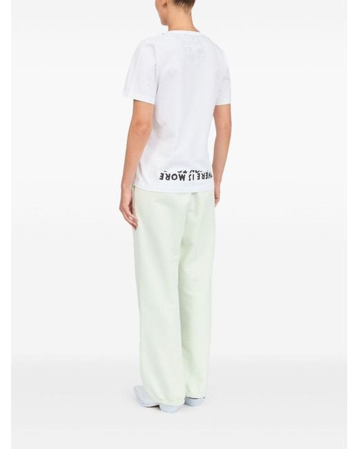 MM6 by Maison Margiela White V-Neck T-Shirt With Stamp-Effect Graphic Print